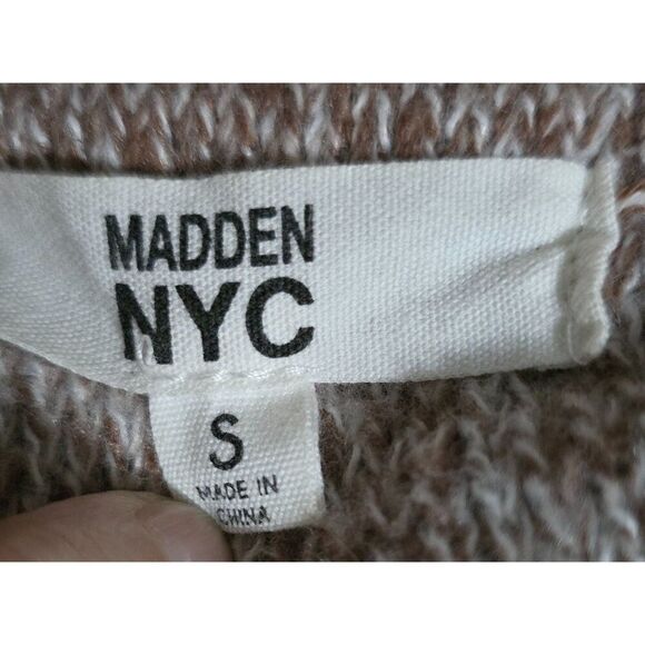 Madden NYC Brown/White Cropped Knit Long Sleeve Sweater Tie Back Detail Collared - Picture 5 of 7